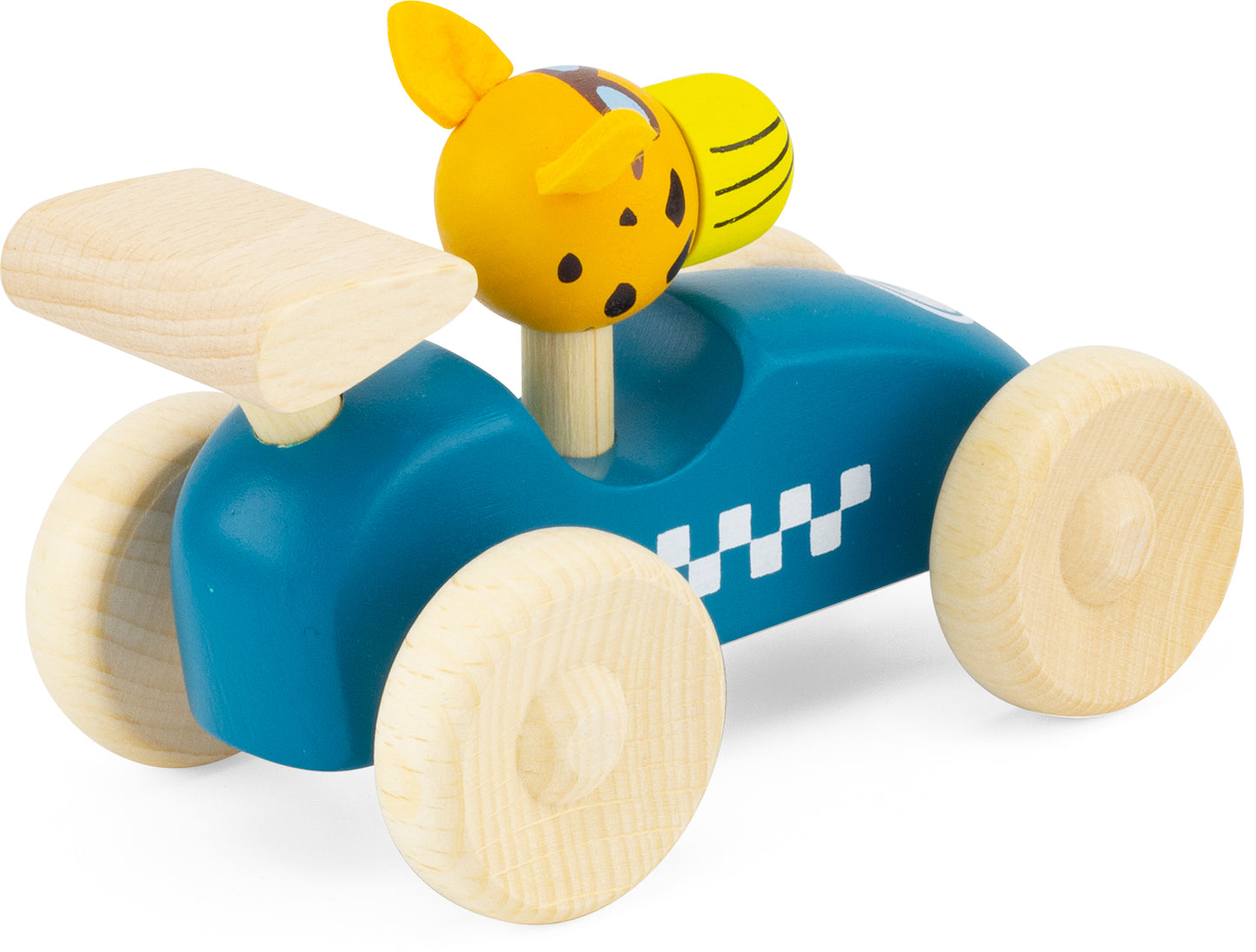 Voiture de course en bois bleu