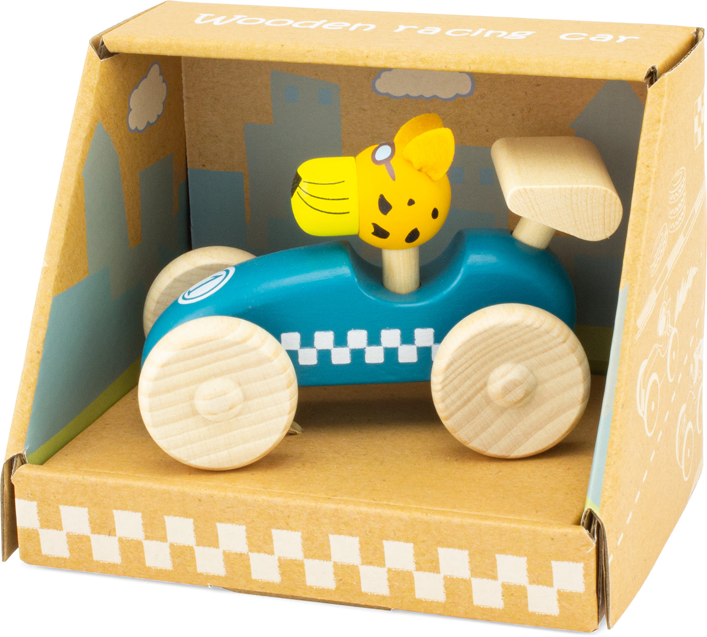 Voiture de course en bois bleu