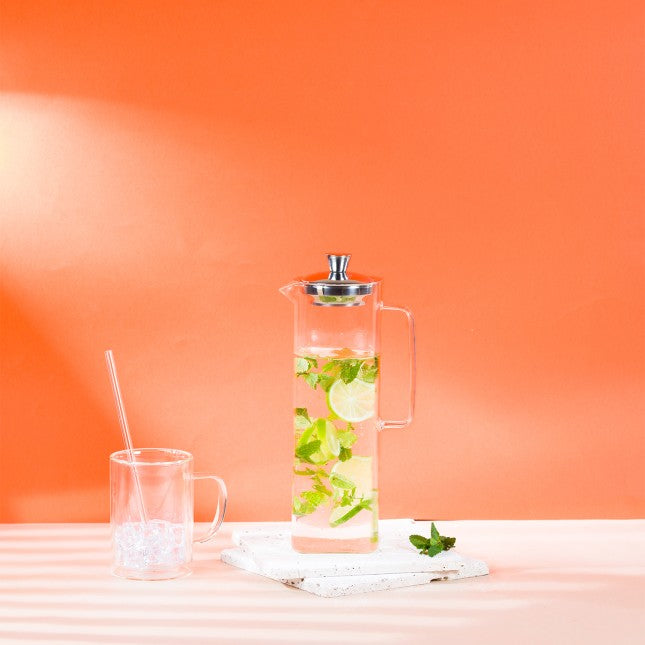 Long Island - théière en verre allongée avec filtre dévissable