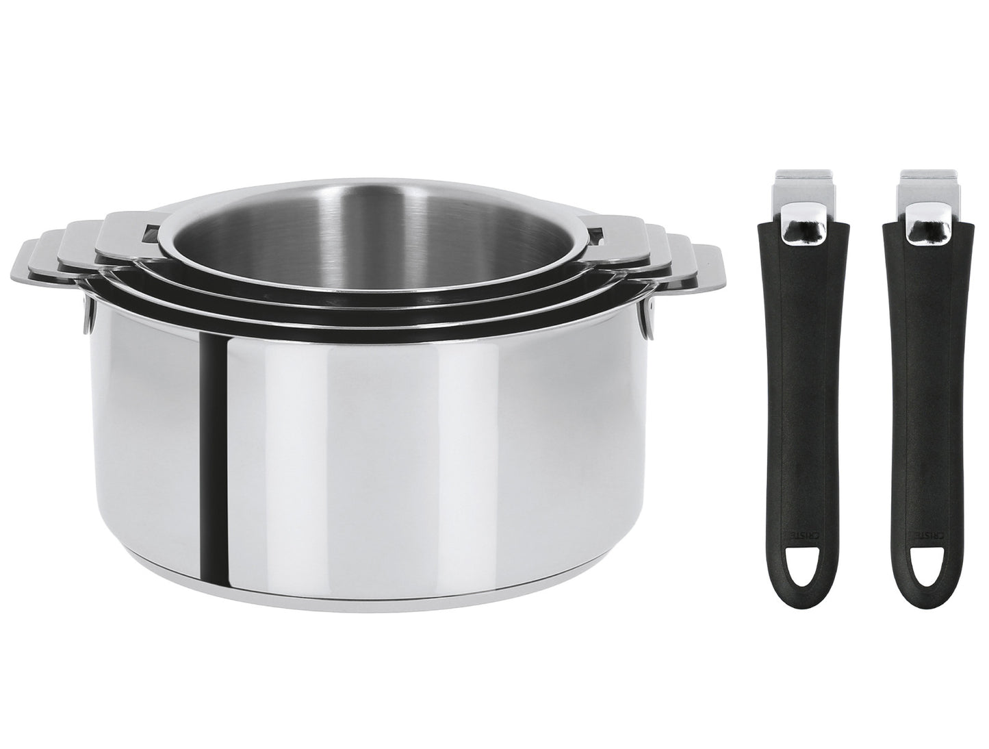 Série de 4 casseroles Mutine 14 à 20 cm + 2 poignées amovibles noire
