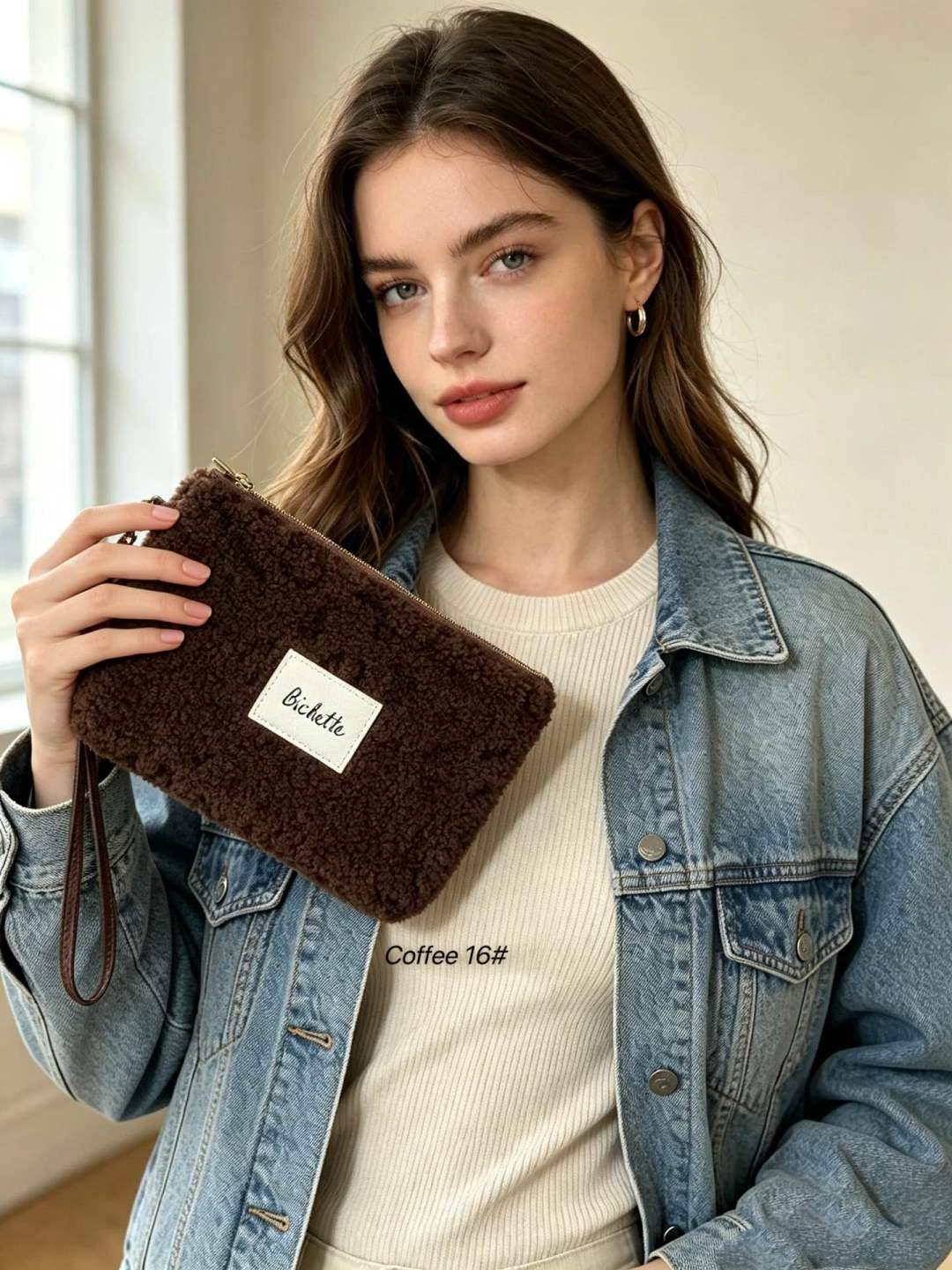 Pochette femme teddy étiquette Bichette + poignée amovible