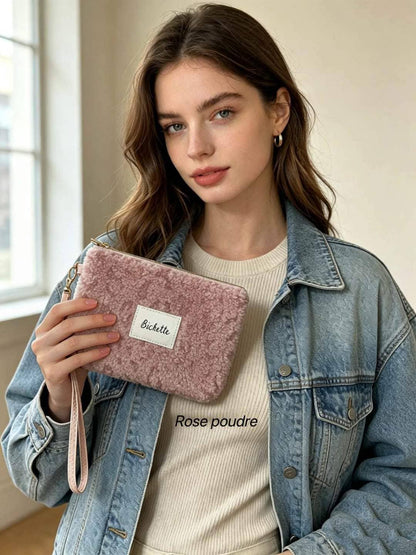 Pochette femme teddy étiquette Bichette + poignée amovible