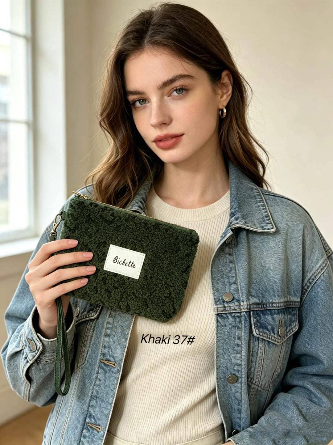 Pochette femme teddy étiquette Bichette + poignée amovible