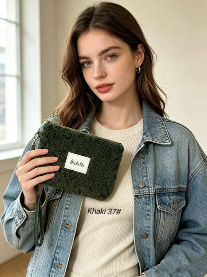 Pochette femme teddy étiquette Bichette + poignée amovible