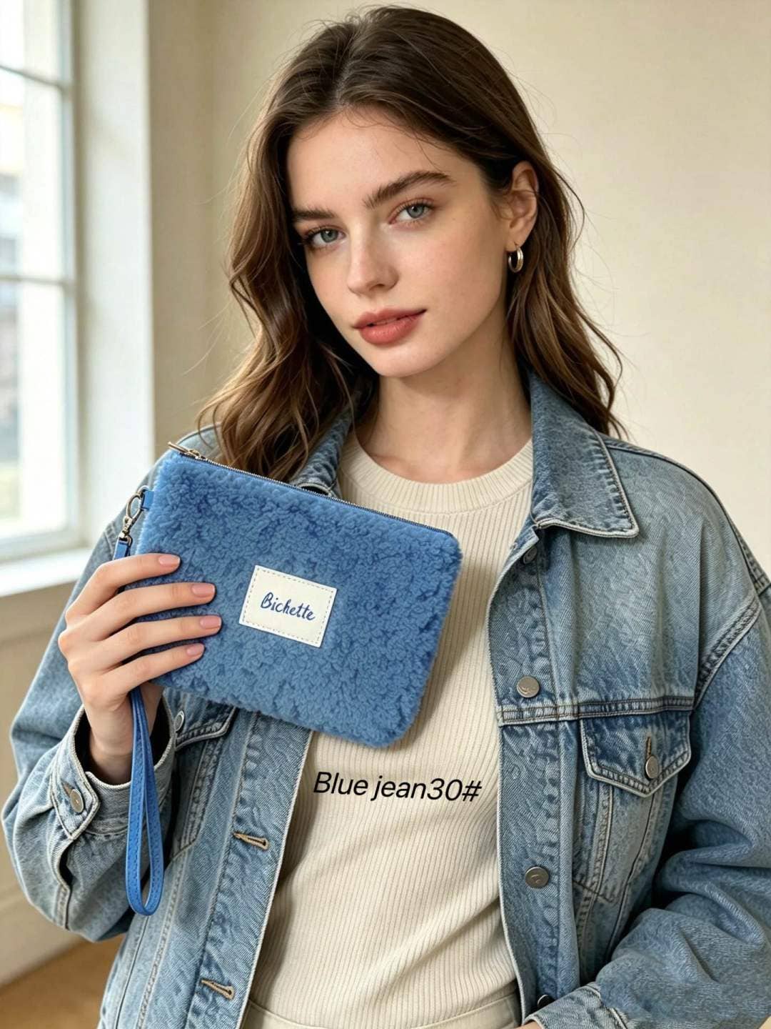 Pochette femme teddy étiquette Bichette + poignée amovible