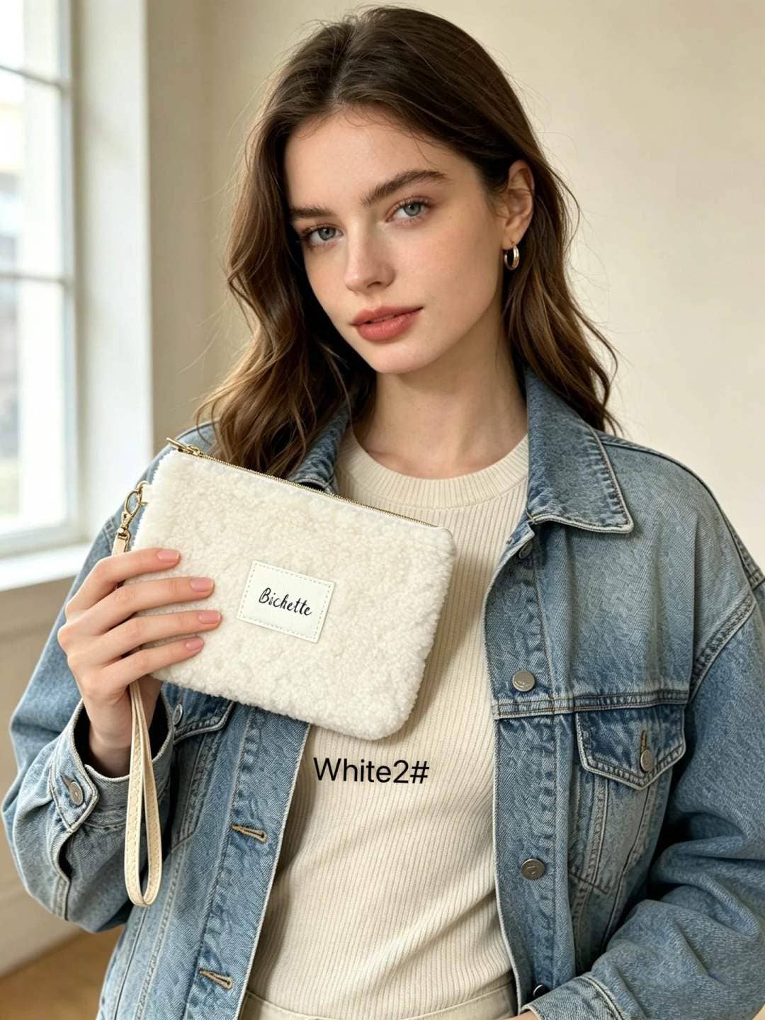 Pochette femme teddy étiquette Bichette + poignée amovible