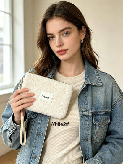 Pochette femme teddy étiquette Bichette + poignée amovible
