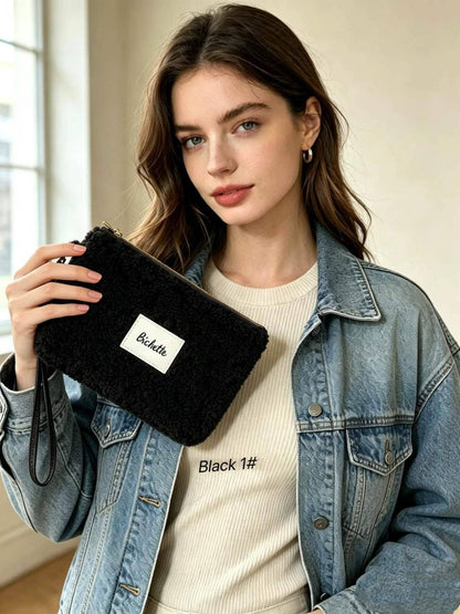 Pochette femme teddy étiquette Bichette + poignée amovible