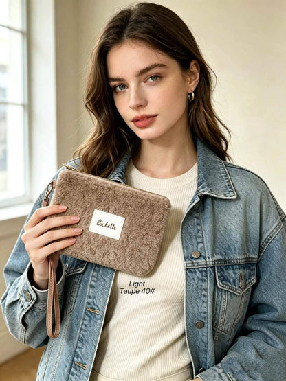 Pochette femme teddy étiquette Bichette + poignée amovible