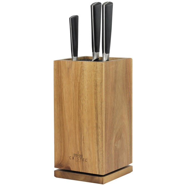 Bloc à couteaux rotatif en bois d'acacia