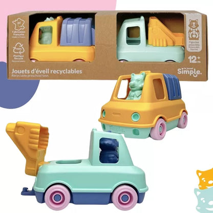 Le Jouet Simple, Coffret Camions Poubelle et Pompier avec Figurines